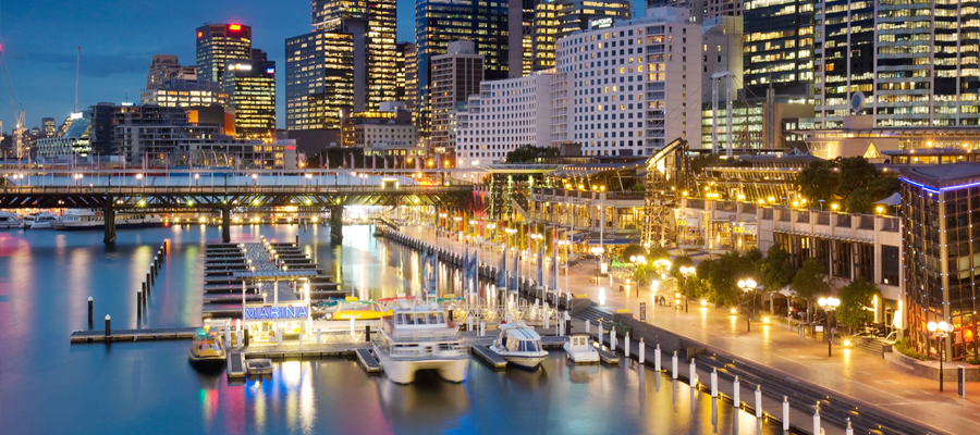 Porto de Darling e de Cockle Bay em Sydney (Austrália)