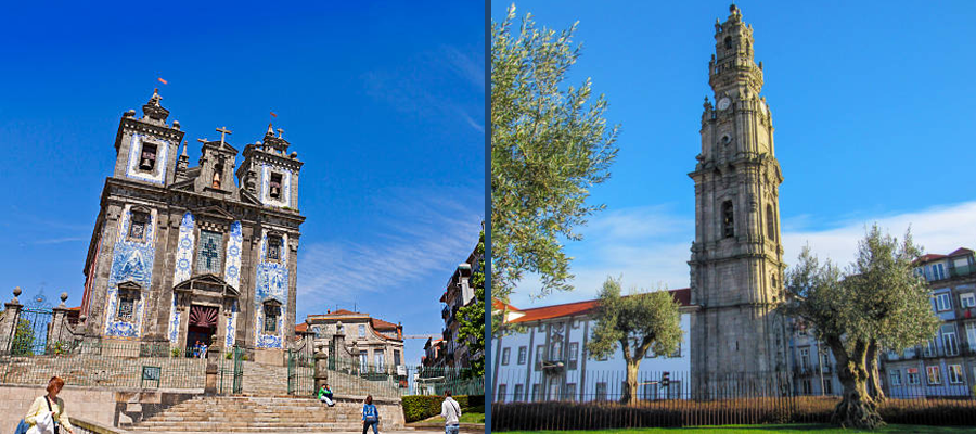 Fachadas de igrejas em Porto, Portugal